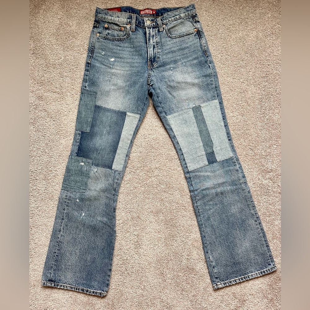 Lucky Brand women’s Jeans with Patchwork boyfriend midrise flare 4/27 33 inseam